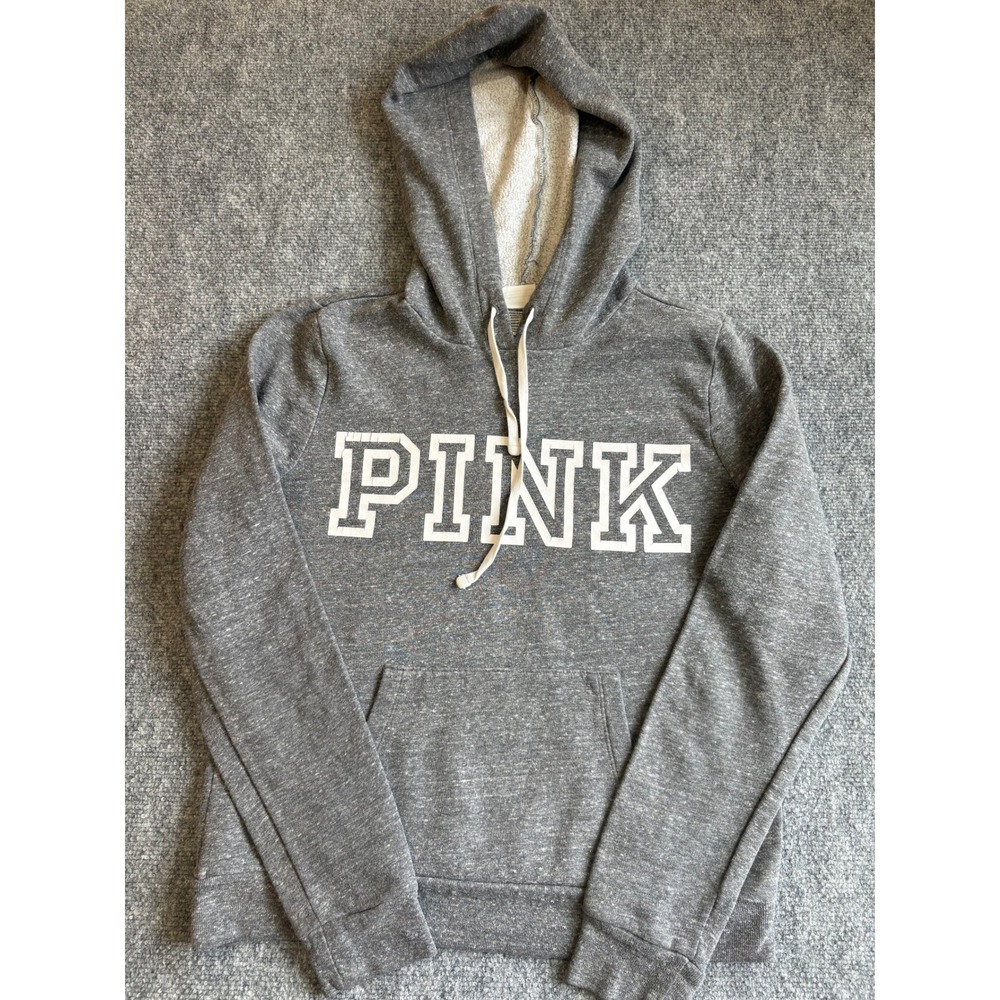 Victoria's Secret PINK Hoodie Gray Heathered Logo Pullover Sweatshirt Womens M - Picture 6 of 12